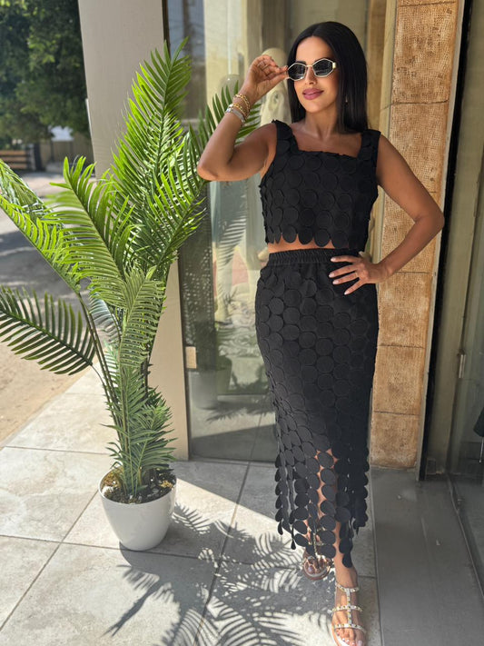 Textured Crop & Midi Skirt Set