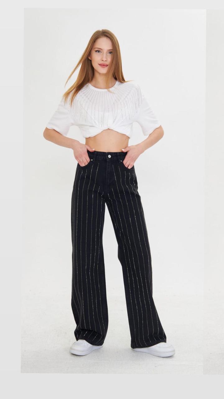 Striped Strass Jeans