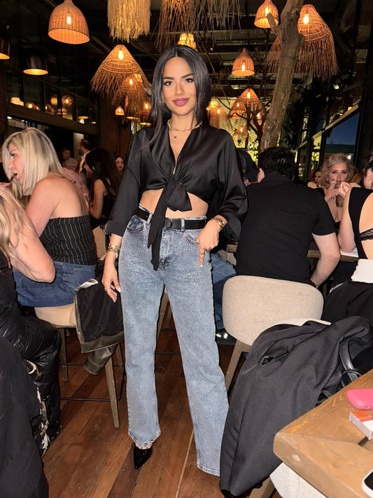 Midnight Satin Tie Top