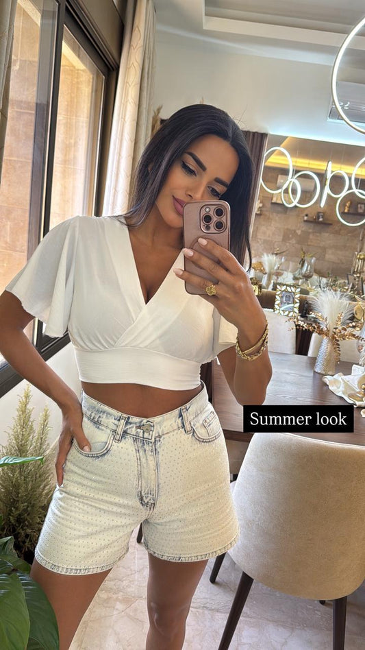 Light Wash Studded Denim Shorts