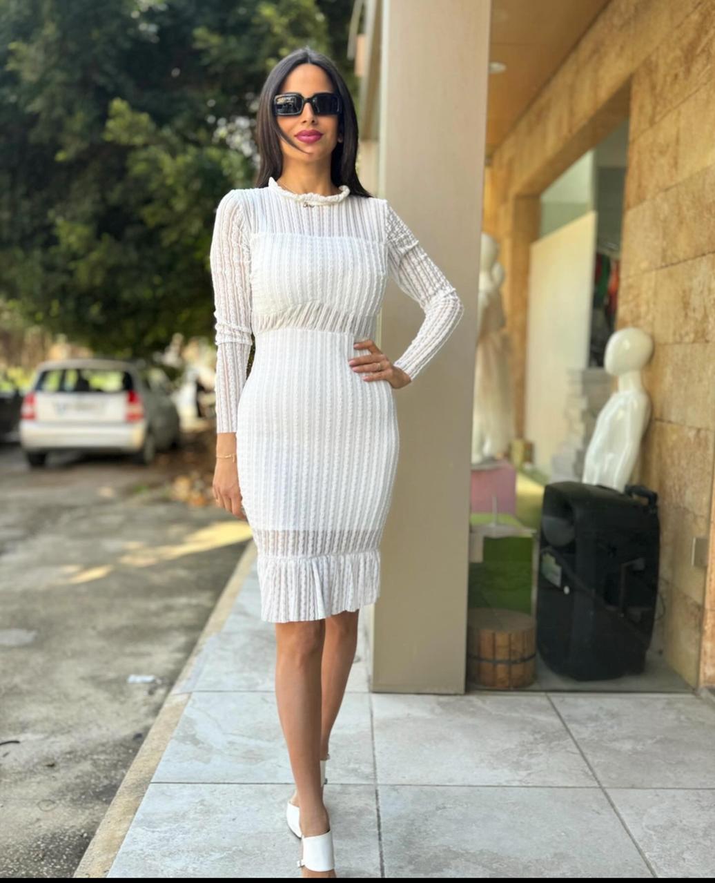 White Ribbed Elegance Dress