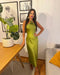 Twist Neck Satin Midi Dress