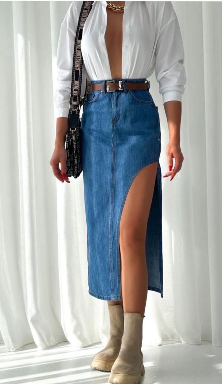 Indigo Edge Slit Skirt