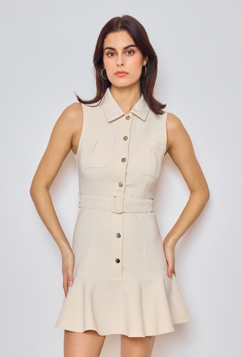 Belted Button Mini Dress