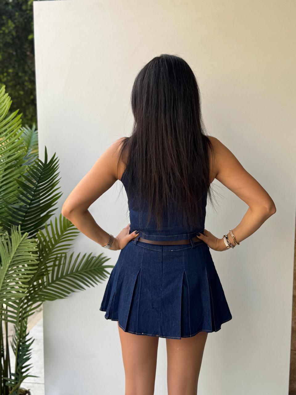 Pleated Skirt & Buttoned Vest set