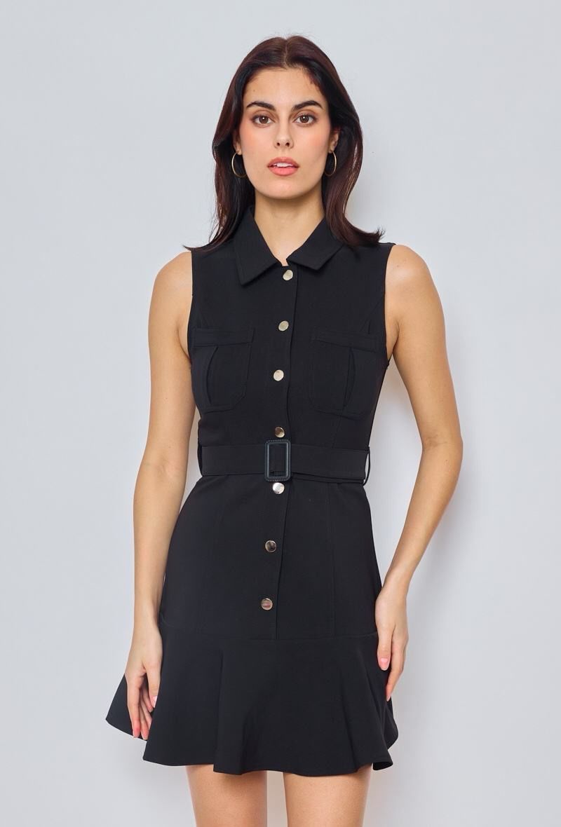 Belted Button Mini Dress