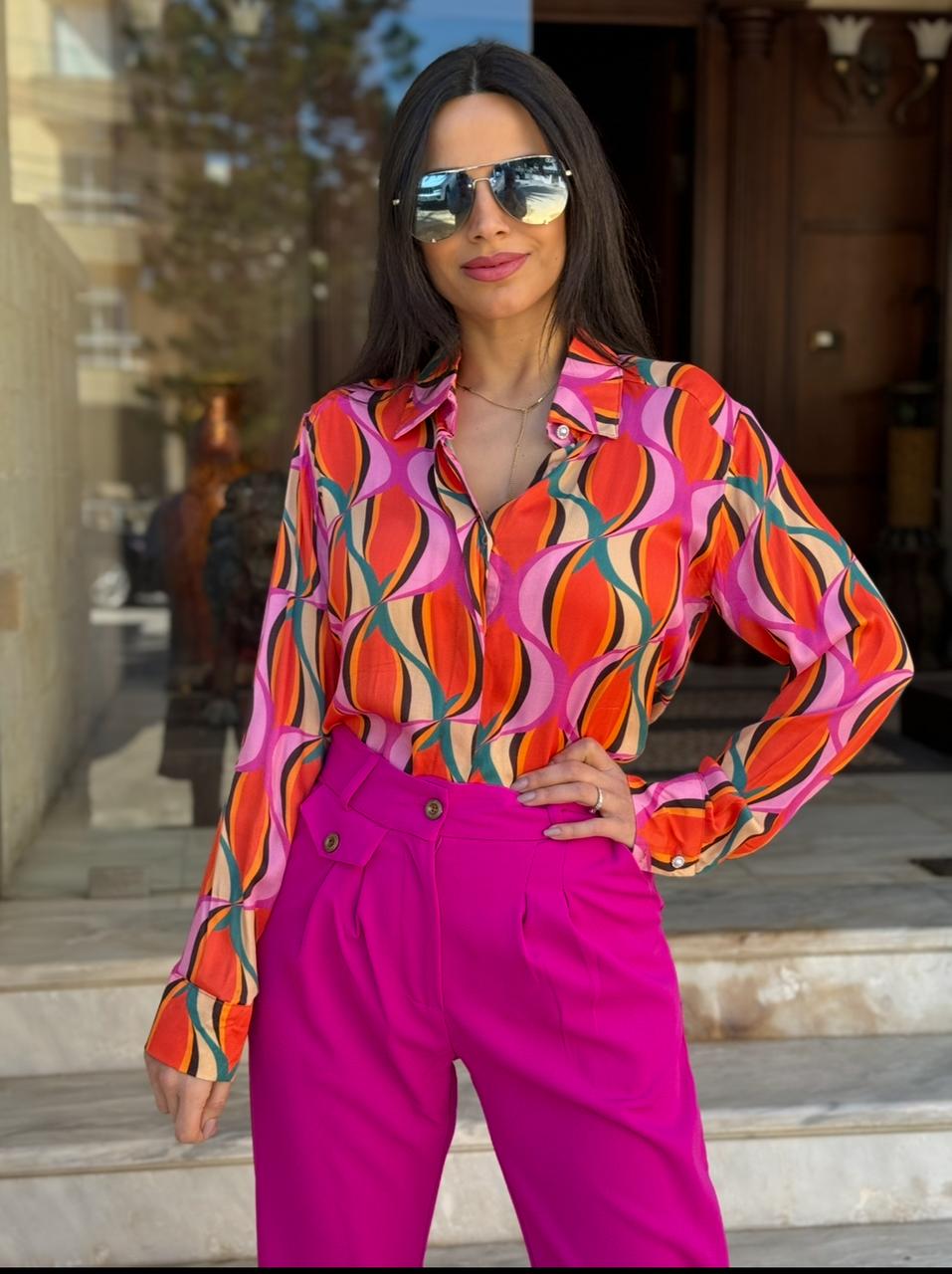 Retro Print Button up Shirt